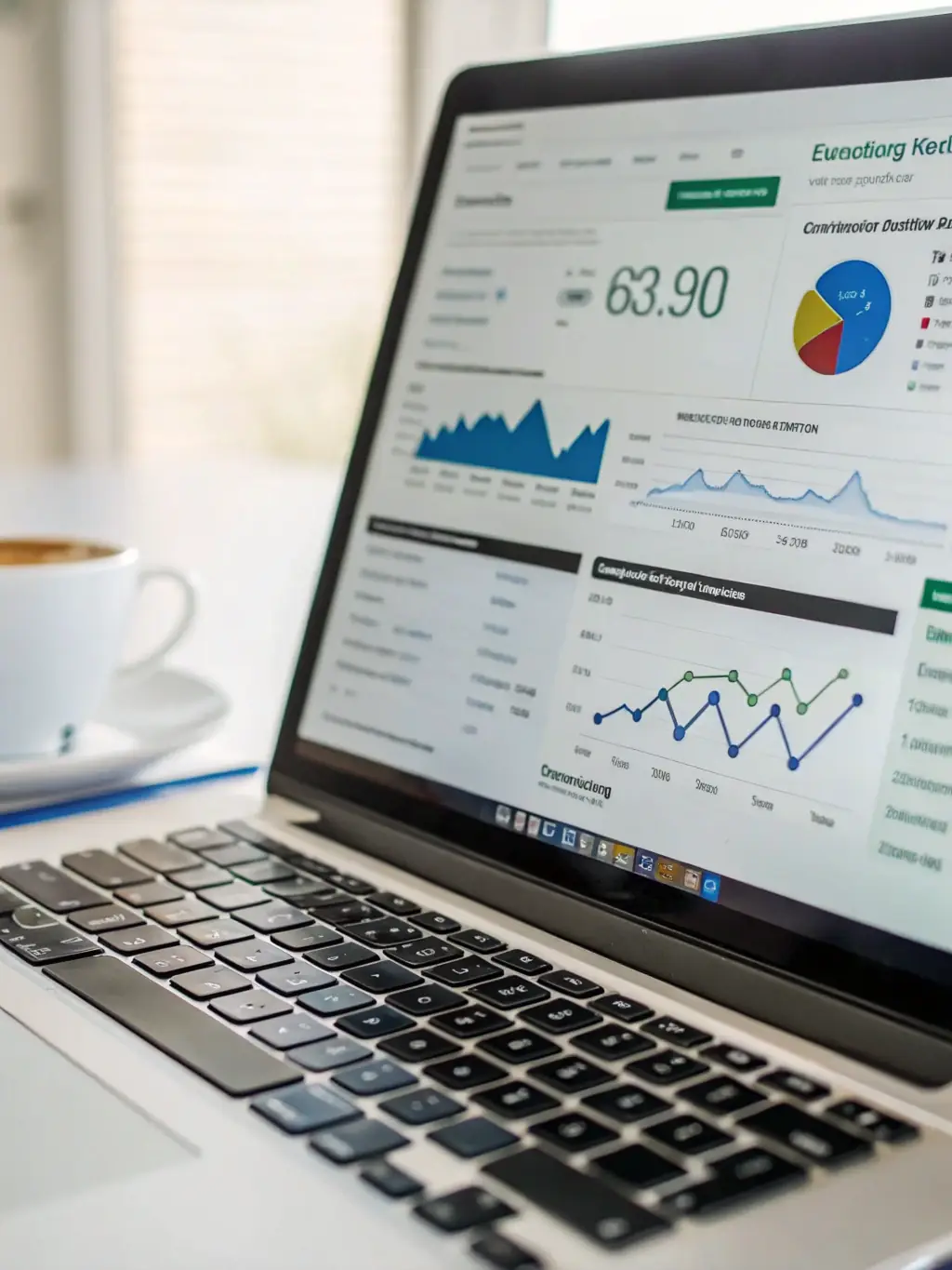 An image representing SEO optimization, showing keywords, analytics, and ranking improvements, illustrating PGL's focus on enhancing online visibility.